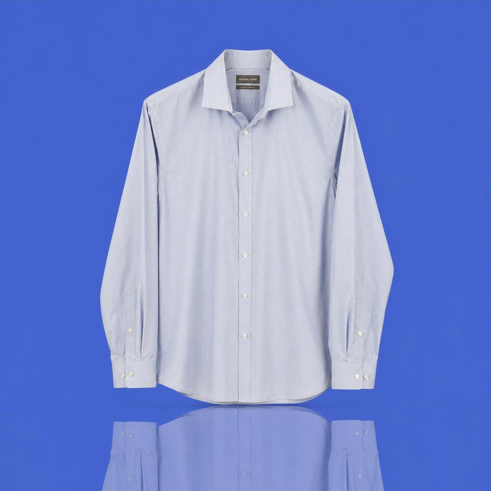 NWT Michael Kors Men's Slim Fit Stretch Button Down Shirt Blue Size 15.5 34-35